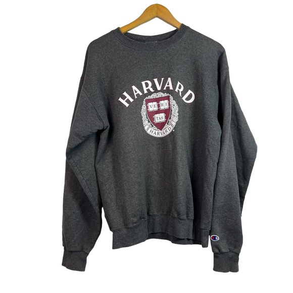 Champion Vintage Harvard VE-RI-TAS Gray Crewneck Pullover Sweater Size M - Picture 1 of 10